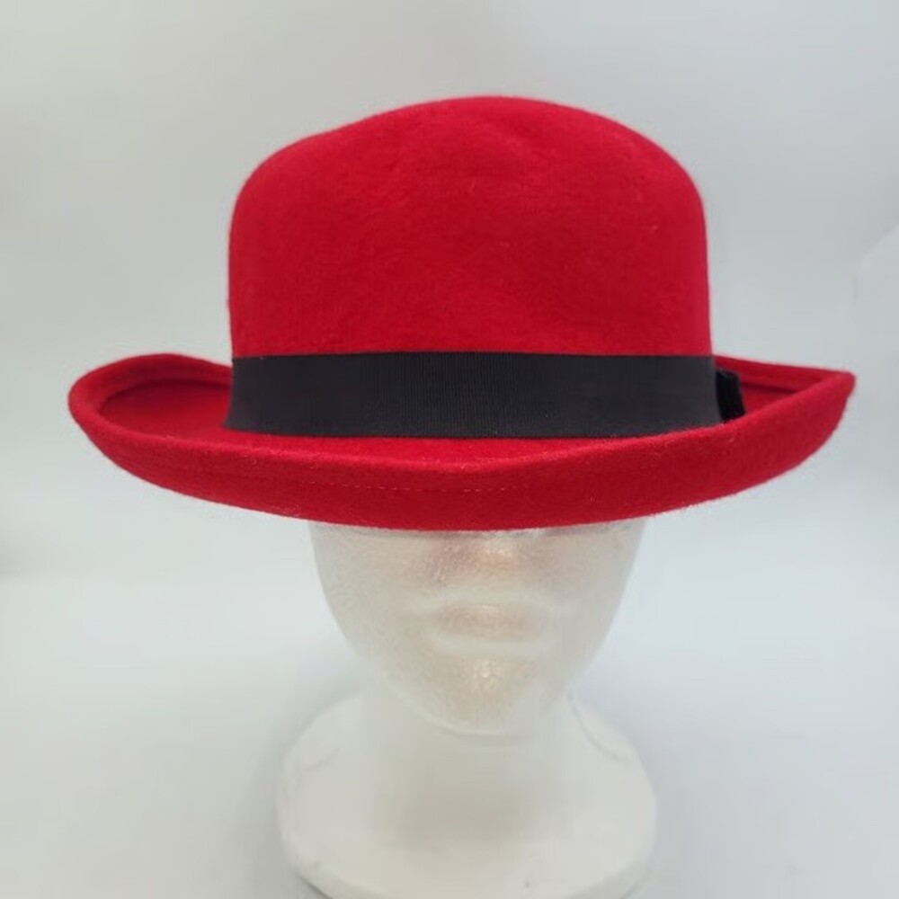 Vintage Arlin Womens Winter Fashion Hat Red Wool One Size Black Ribbon Band Bow